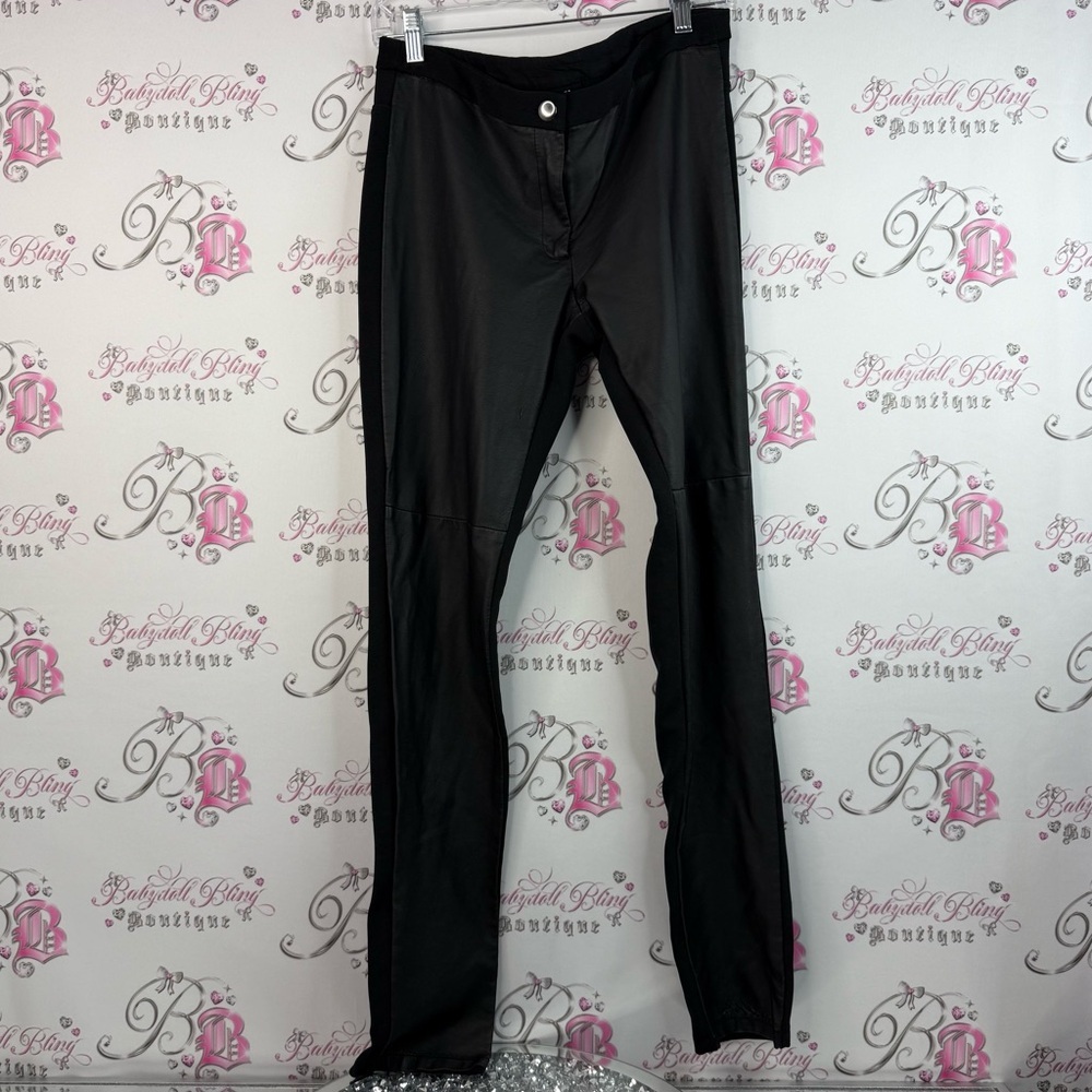 H&M pants front shiny Black Faux Leather Pants moto look biker